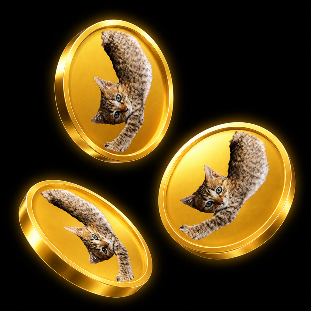 Floating gold coins with the Nekocoin kitten